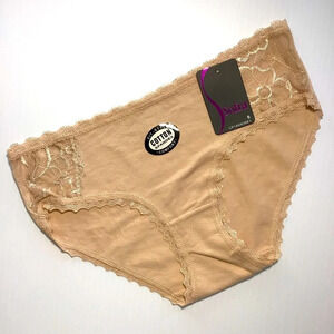 Sofra Tan Cotton and Lace Panties Underwear - Size Small